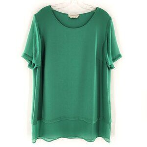 MARINA RINALDI Green Short Sleeve Round Neck Tunic Blouse Top